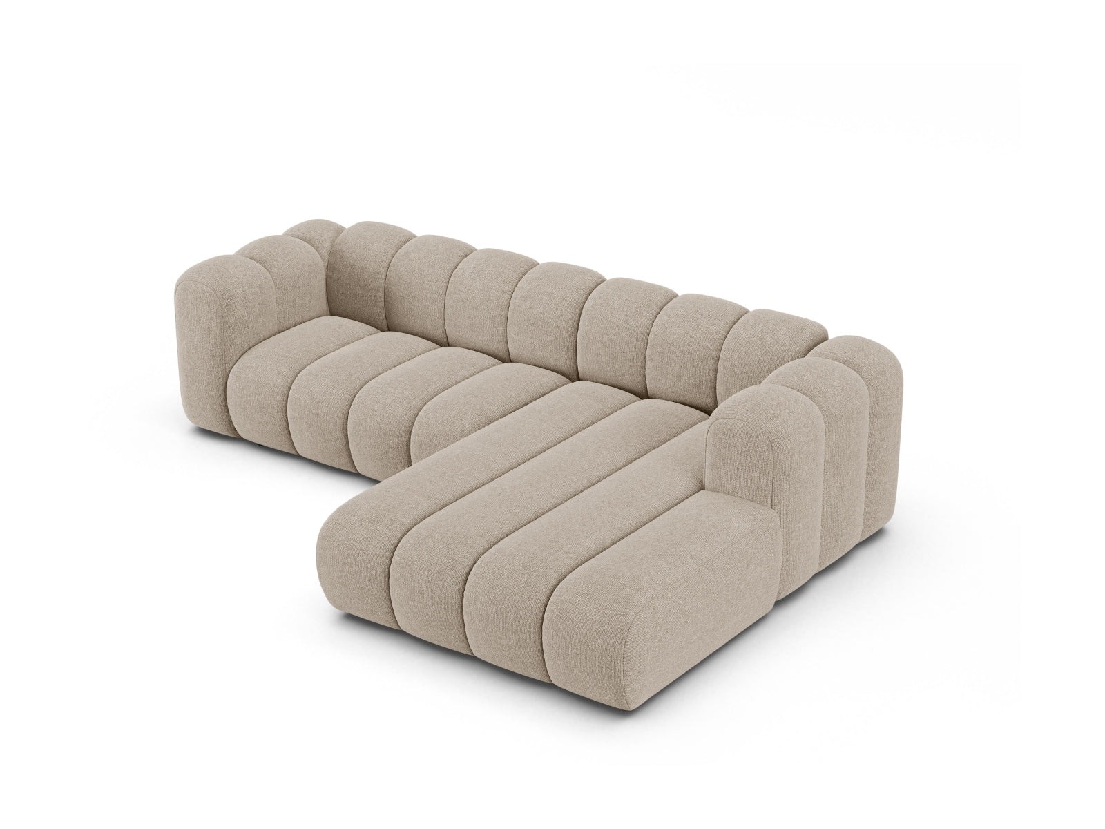 Modernes Lupine Modular Ecksofa rechts für 4 Personen in edlem Dunkelbeige, perfekt für stilvolle Wohnzimmergestaltung.