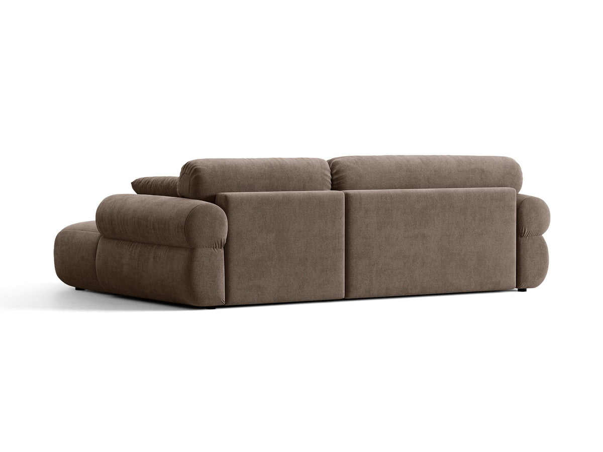 Beiges L-Sofa Ophelia von Micadoni mit Liberty-Stoffbezug, schwarzen Kunststoffbeinen und niedriger Rückenlehne, Ausrichtung rechts.