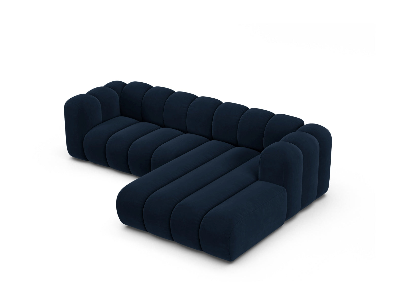 Modulares Ecksofa Lupine in Royal Blue, 4-Sitzer, rechtsseitig, perfekt für moderne Wohnkonzepte und gemütliche Entspannung.