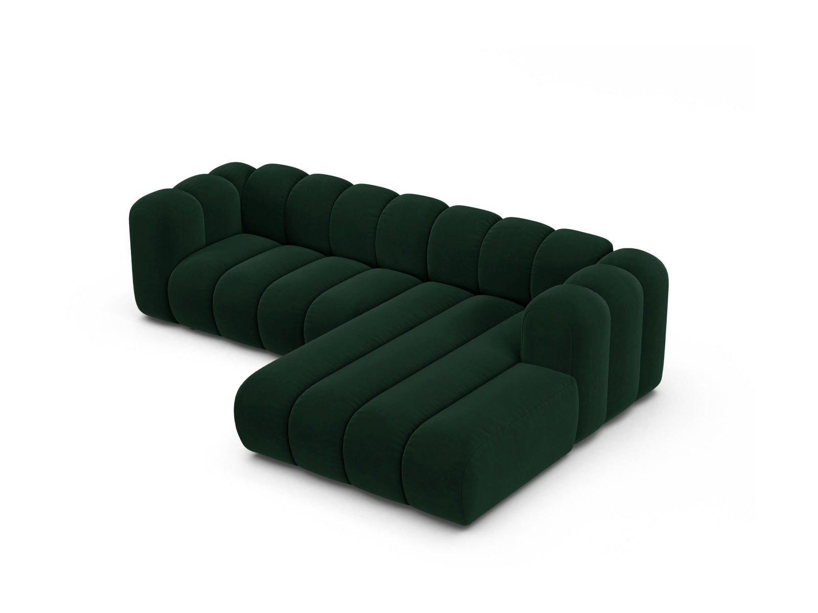 Modulares Ecksofa Lupine in edlem Flaschengrün, 4-Sitzer, rechtsseitig, perfekt für moderne und gemütliche Wohnambiente.