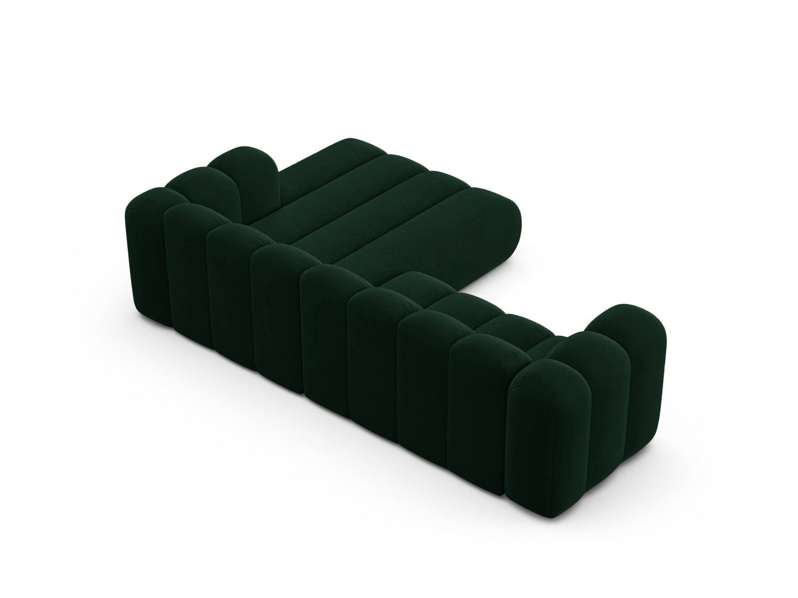 Elegantes, modulares Ecksofa Lupine in tiefem Flaschengrün, 4-Sitzer, rechtsseitig, ideal für stilvolle und einladende Wohnräume.