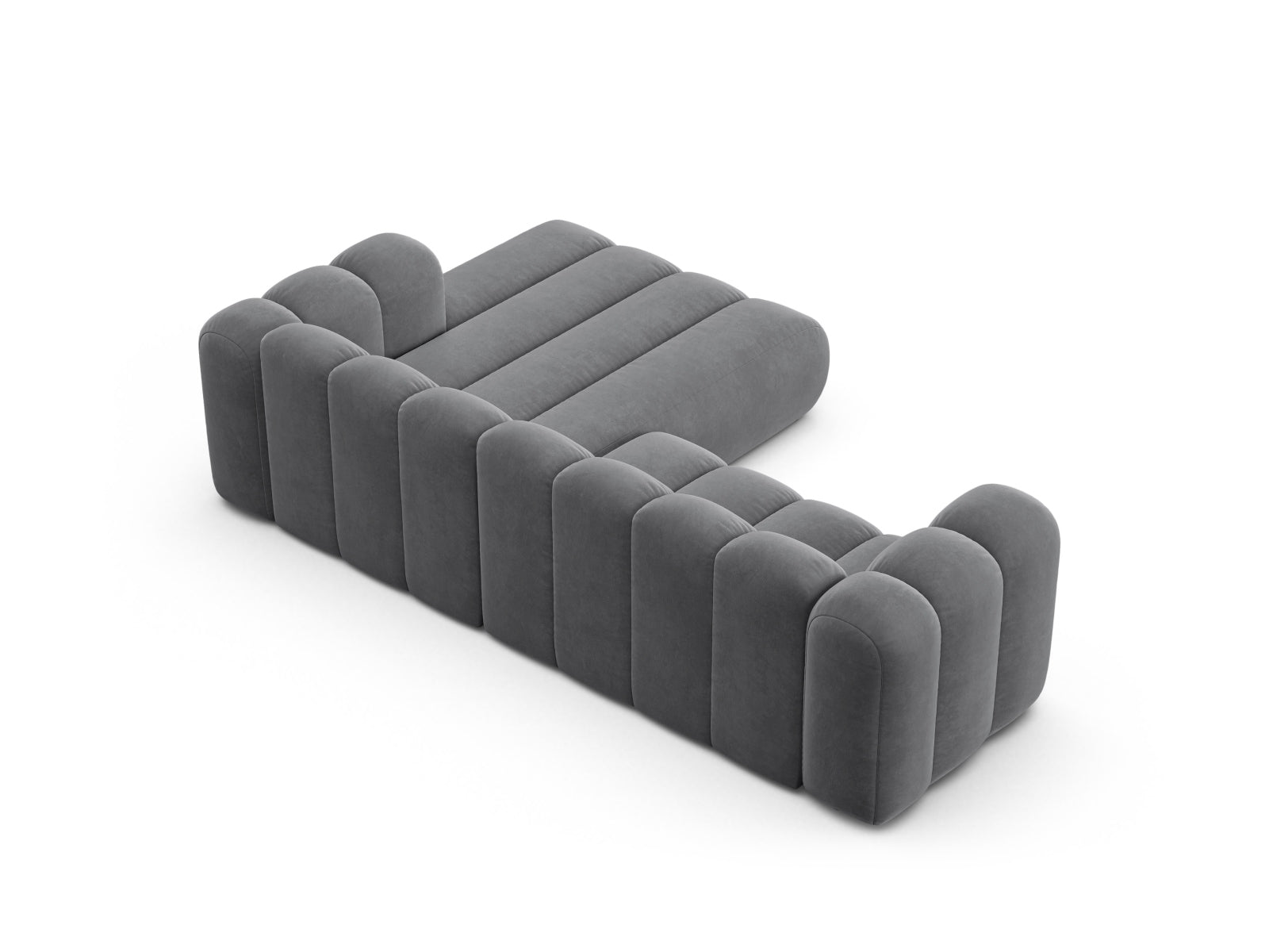 Elegantes, modulares Ecksofa Lupine in hochwertigem Velours, 4-Sitzer mit rechter Armlehne, ideal für stilvolle Wohnräume und entspannte Stunden.