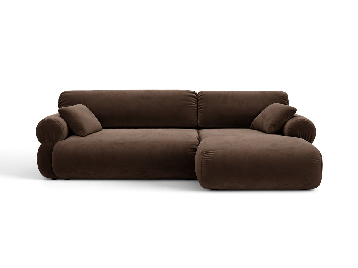 Beiges L-Sofa Ophelia von Micadoni mit Liberty-Stoffbezug, schwarzen Kunststoffbeinen und niedriger Rückenlehne, Ausrichtung rechts.