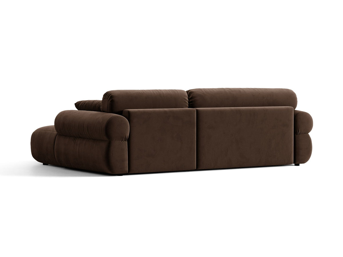 Beiges L-Sofa Ophelia von Micadoni mit Liberty-Stoffbezug, schwarzen Kunststoffbeinen und niedriger Rückenlehne, Ausrichtung rechts.