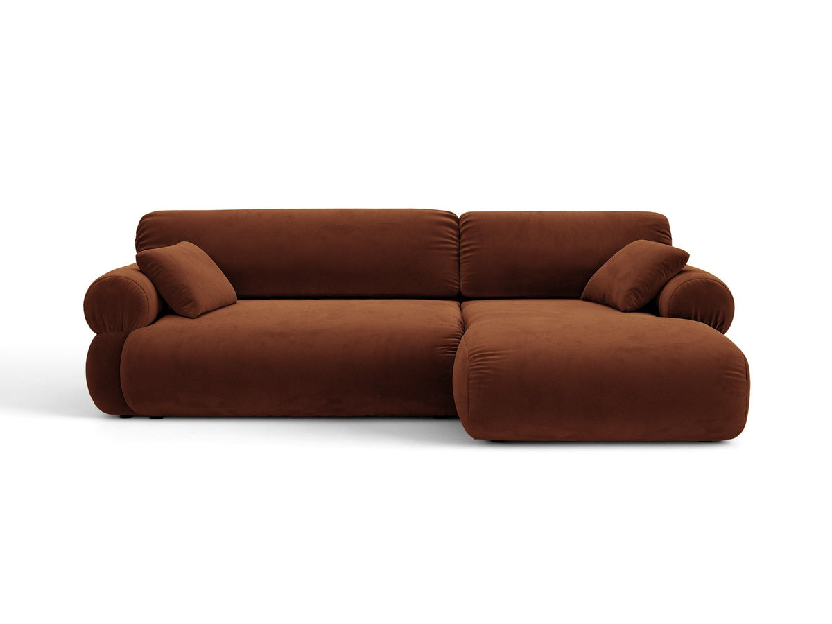 Beiges L-Sofa Ophelia von Micadoni mit Liberty-Stoffbezug, schwarzen Kunststoffbeinen und niedriger Rückenlehne, Ausrichtung rechts.