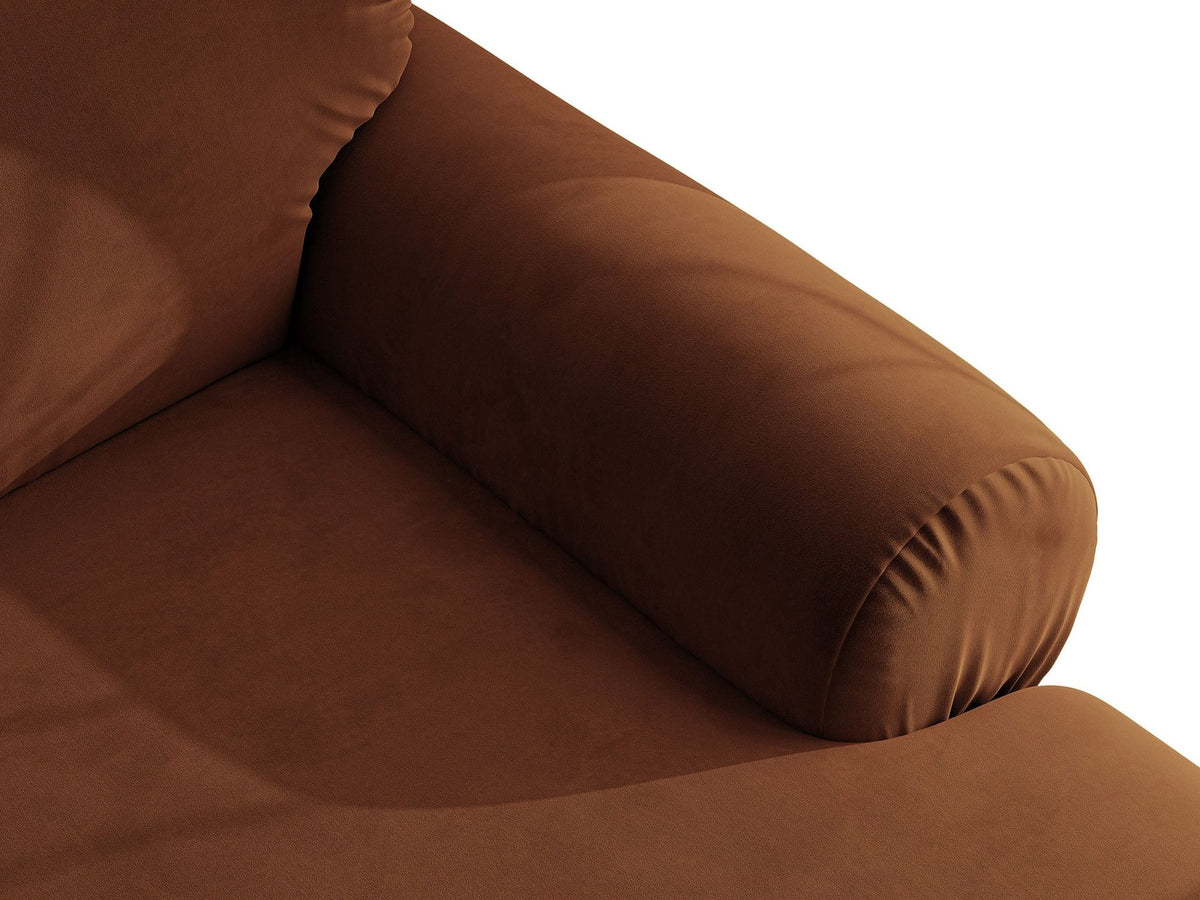 Beiges L-Sofa Ophelia von Micadoni mit Liberty-Stoffbezug, schwarzen Kunststoffbeinen und niedriger Rückenlehne, Ausrichtung rechts.