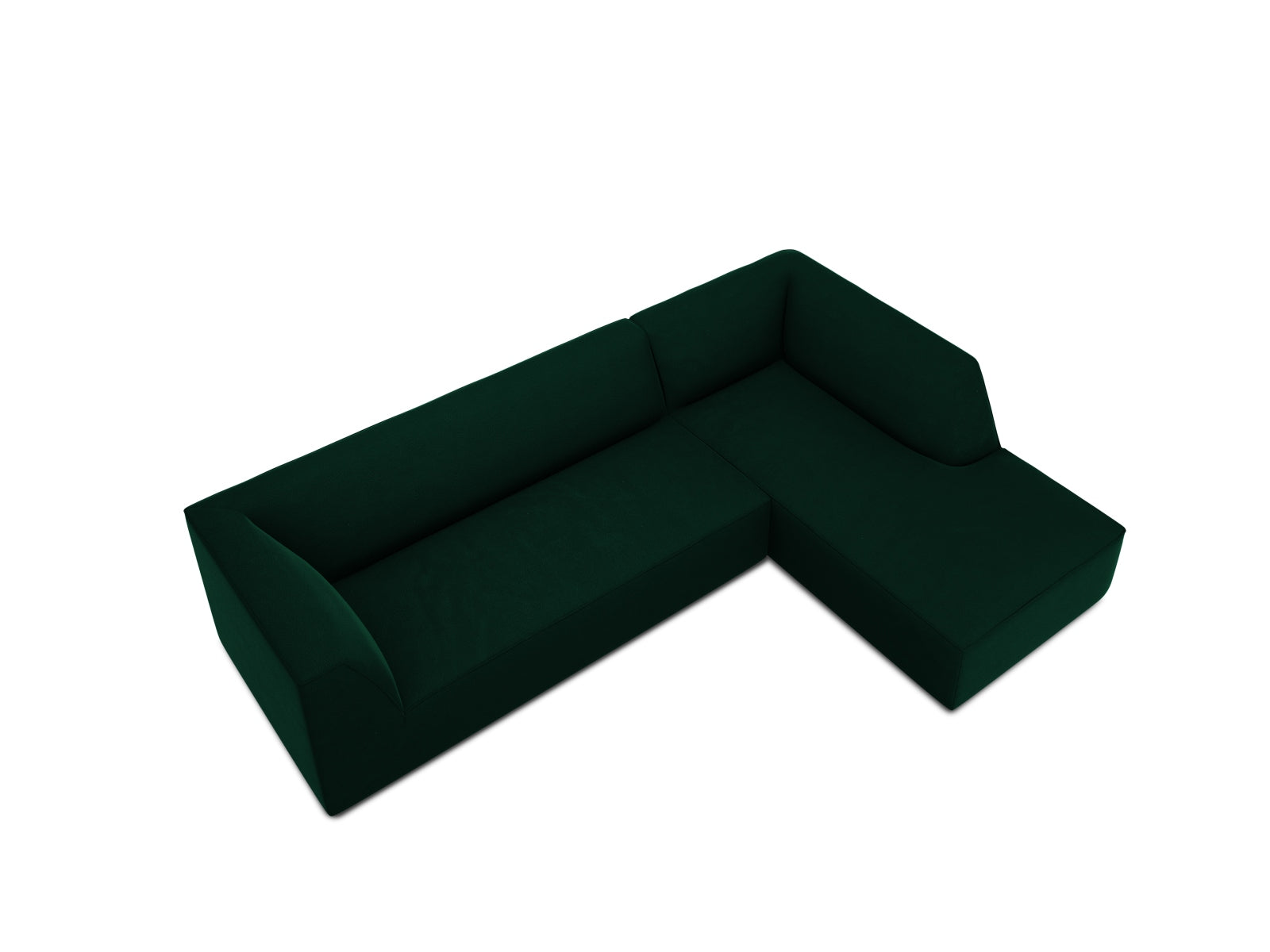 Elegantes, rotes Ruby Velour Ecksofa für 4 Personen, rechtsseitig, bietet modernen Stil und hohen Sitzkomfort für Ihr Wohnzimmer.
