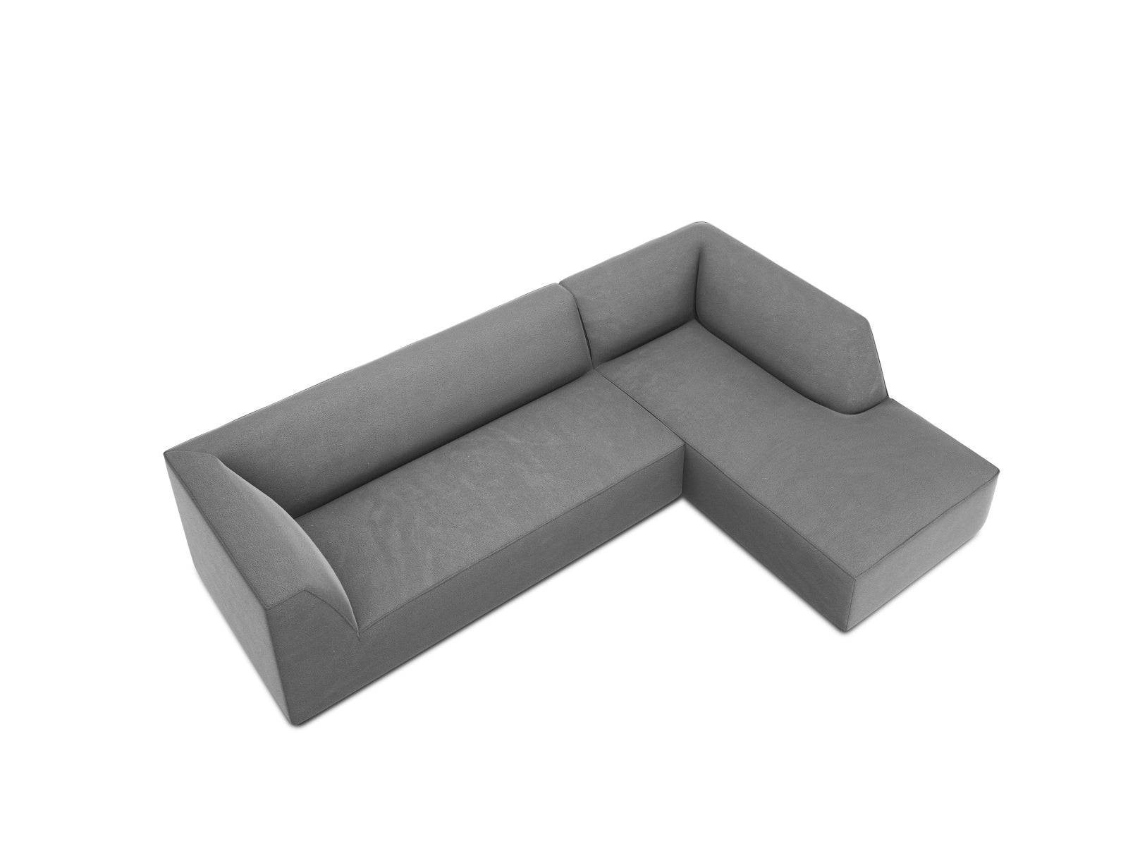 Elegantes, modulares Ecksofa in luxuriösem Ruby Velour, rechtsseitig, ideal für 4 Personen, bietet modernen Komfort und zeitloses Design.