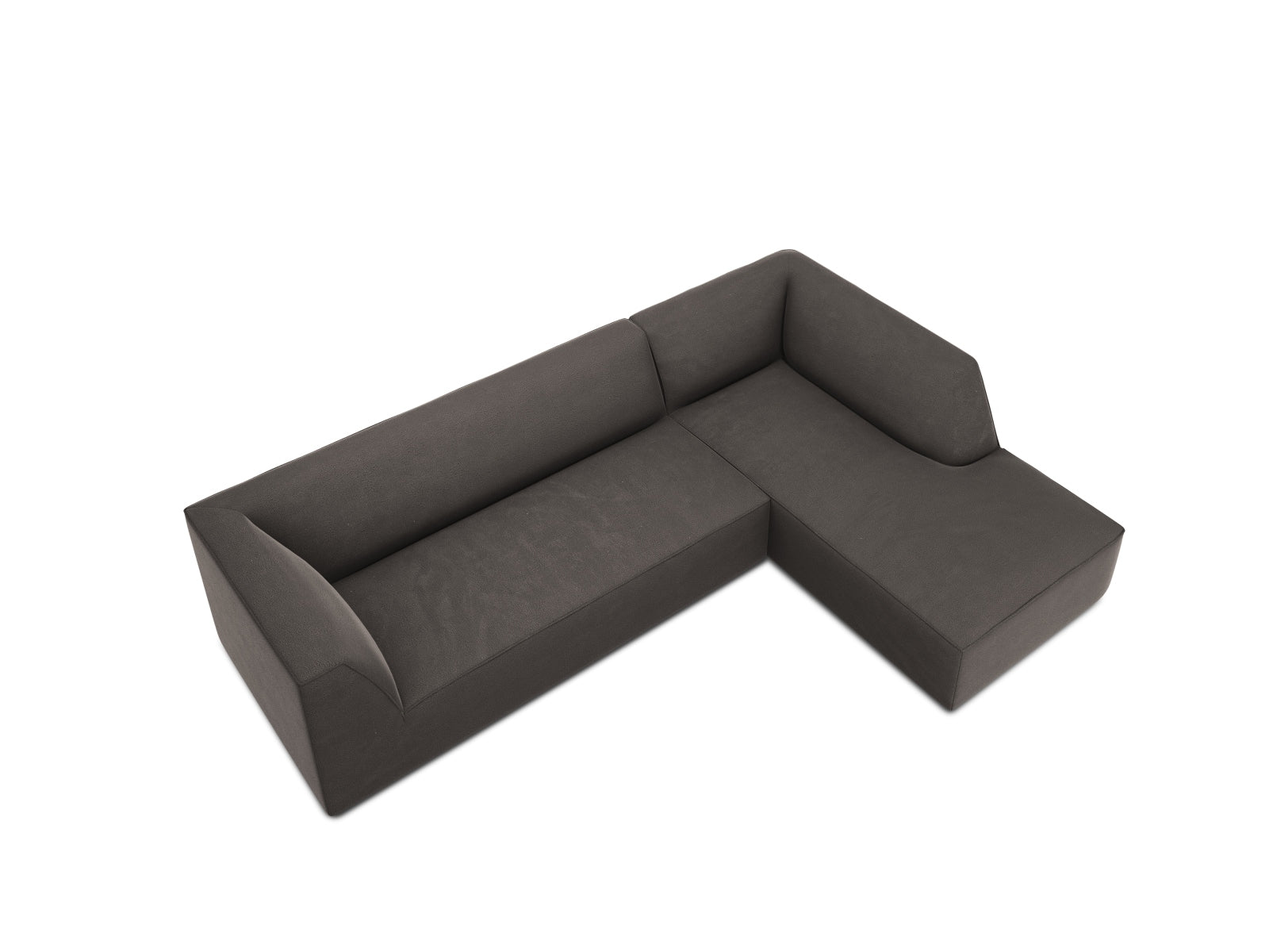 Elegantes, modulares Ecksofa in luxuriösem Ruby Velour, rechte Variante, ideal für stilvolle Wohnräume und gemütliche Abende.