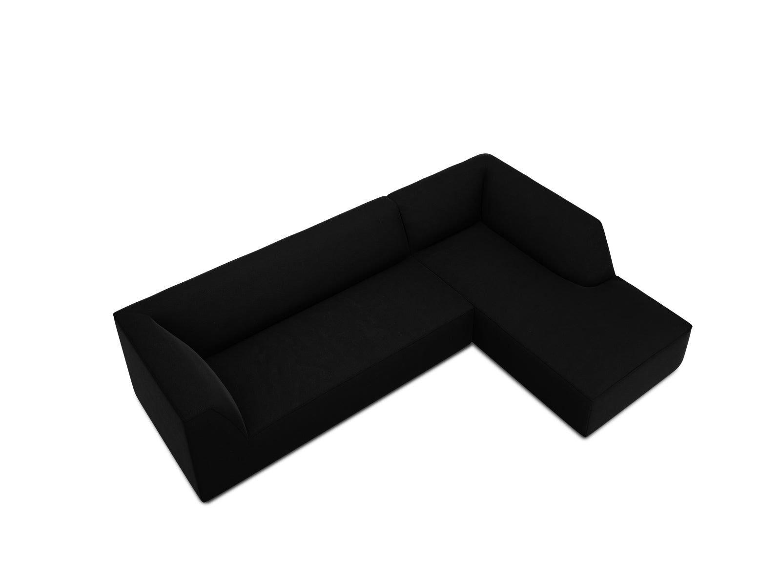 Elegantes, rotes Ruby Velour Ecksofa für 4 Personen, rechtsseitig, ideal für gemütliche Zusammenkünfte und moderne Wohnkonzepte.