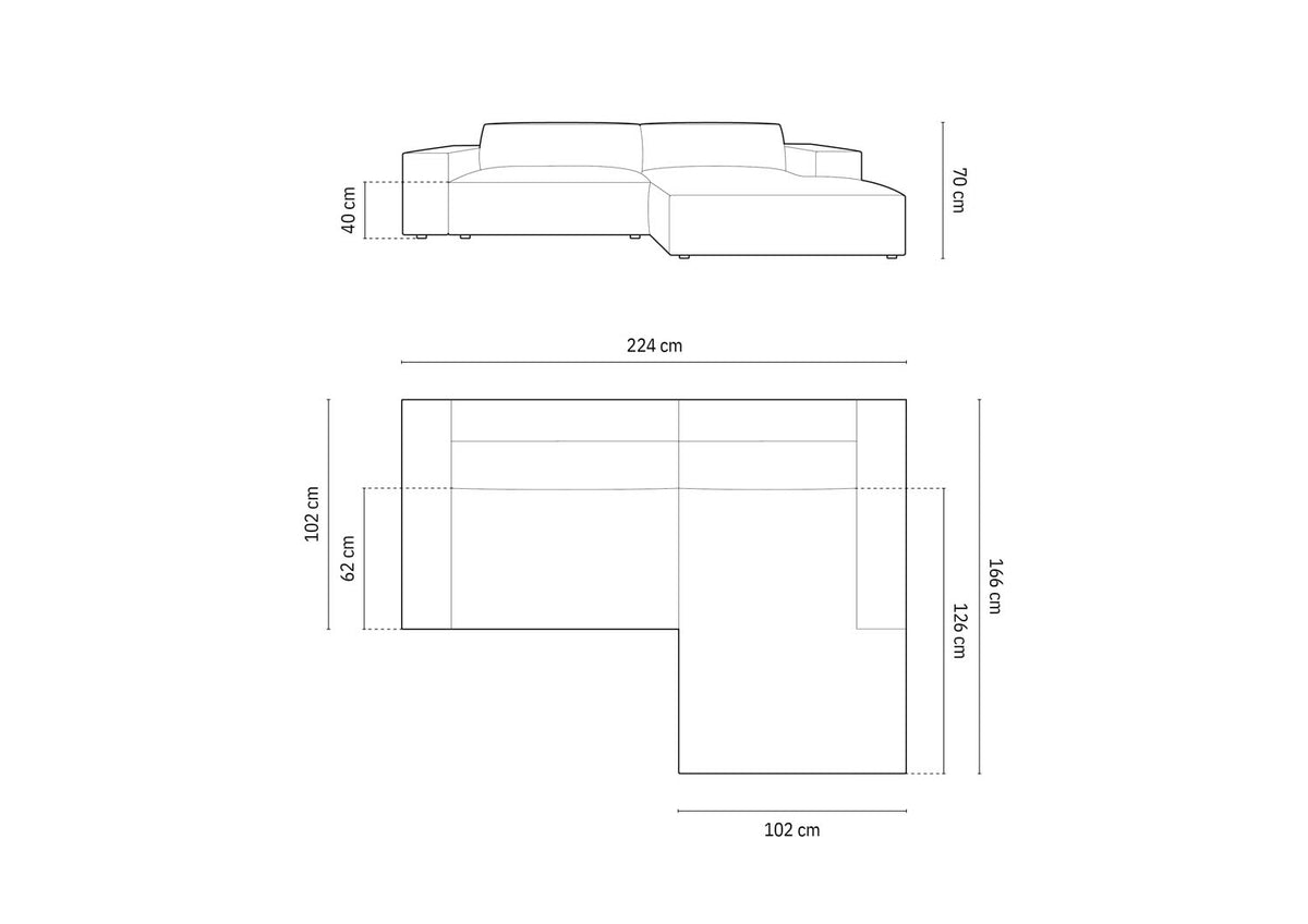 Jodie Velour modulares Ecksofa rechts 3 Sitzer in Black-Bluvel präsentiert im Onlineshop von KAQTU Design AG. L-Sofa rechts ist von Micadoni