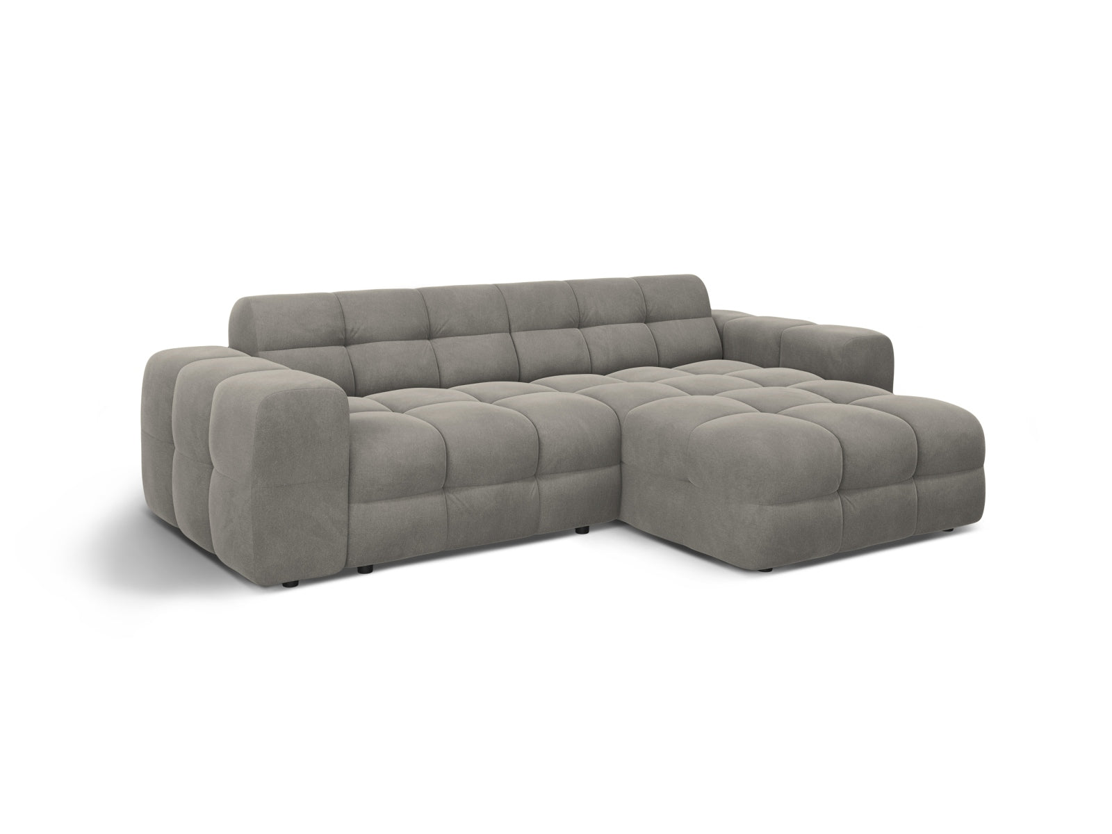 Modernes Kendal Velour Ecksofa in edlem Dunkelgrau, perfekt für gemütliche Wohnzimmer. Geräumiges 4-Sitzer L-Sofa von Micadoni.