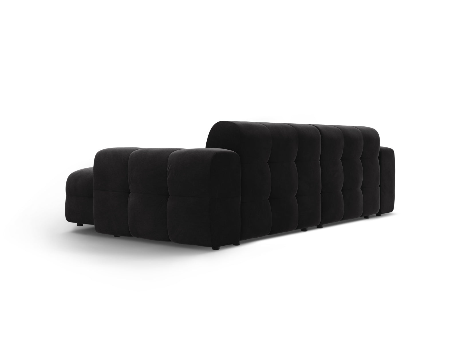 Elegantes Kendal Velour Ecksofa in Schwarz, ideal für 4 Personen, kombiniert Komfort mit modernem Design und bereichert Ihr Wohnzimmer.