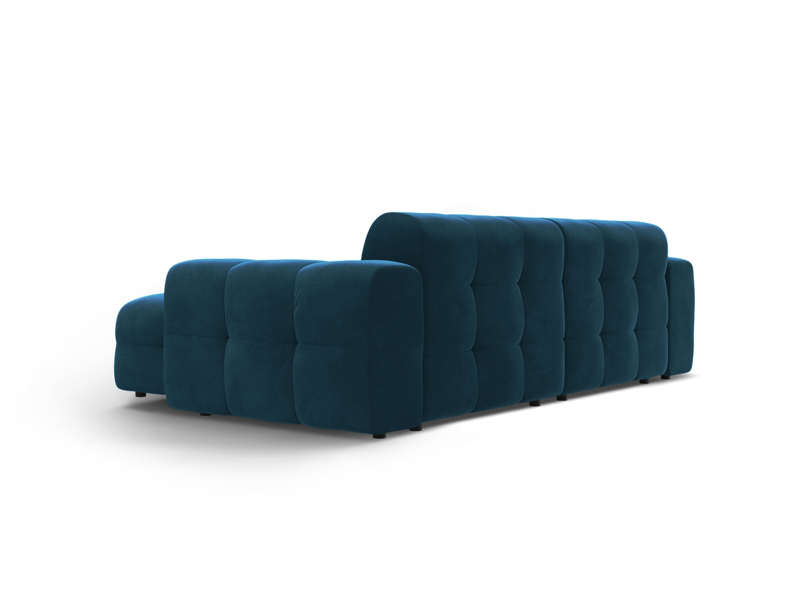 Elegantes Kendal Velour Ecksofa in tiefem Navy Blue, 4-Sitzer, ideal für stilvolle Wohnräume und entspannte Abende von Micadoni.