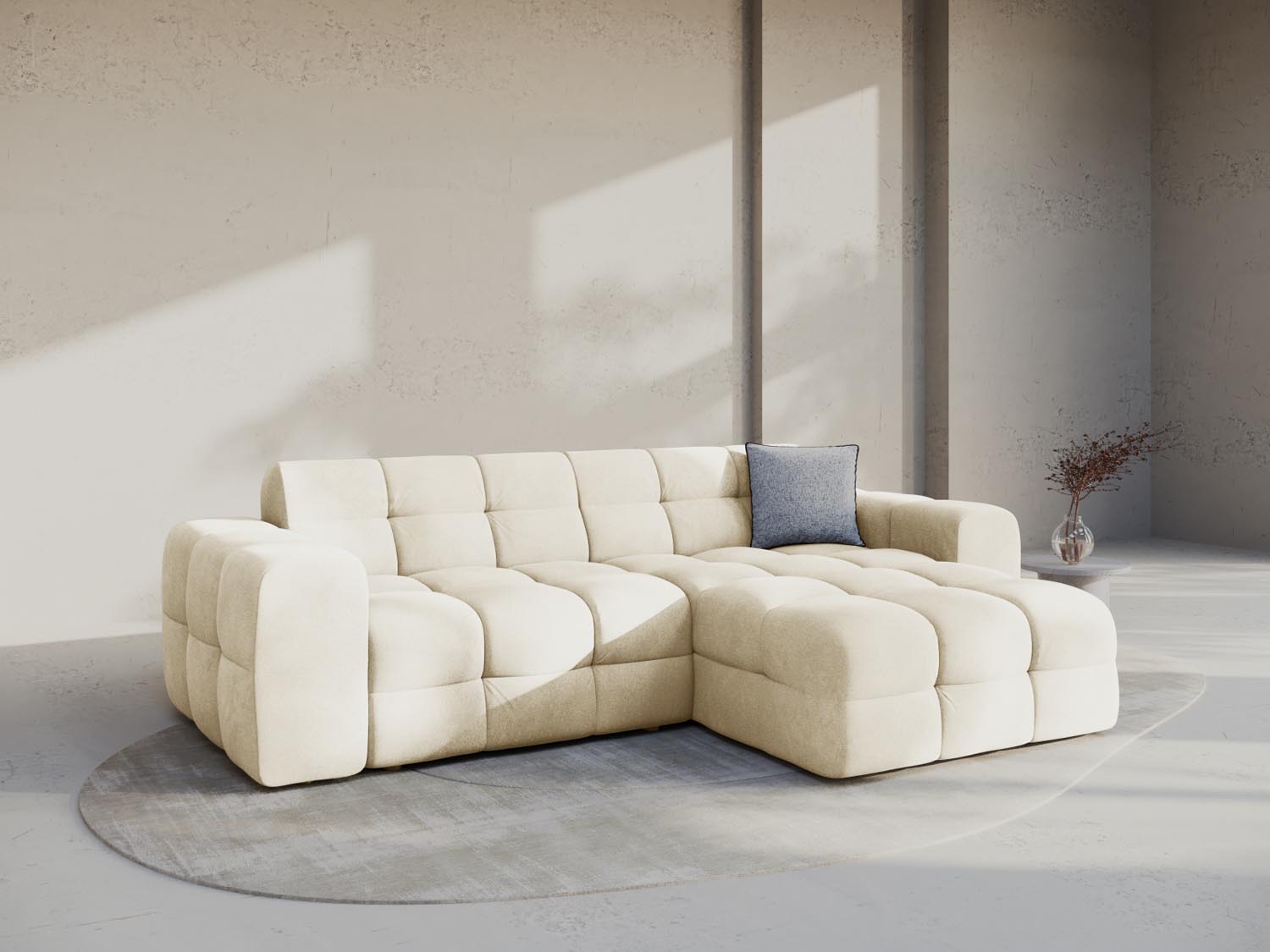 Erleben Sie das Kendal Velour Ecksofa rechts 4 Sitzer von Micadoni – elegantes Design, luxuriöser Velourstoff und optimaler Komfort für Ihr Wohnzimmer.