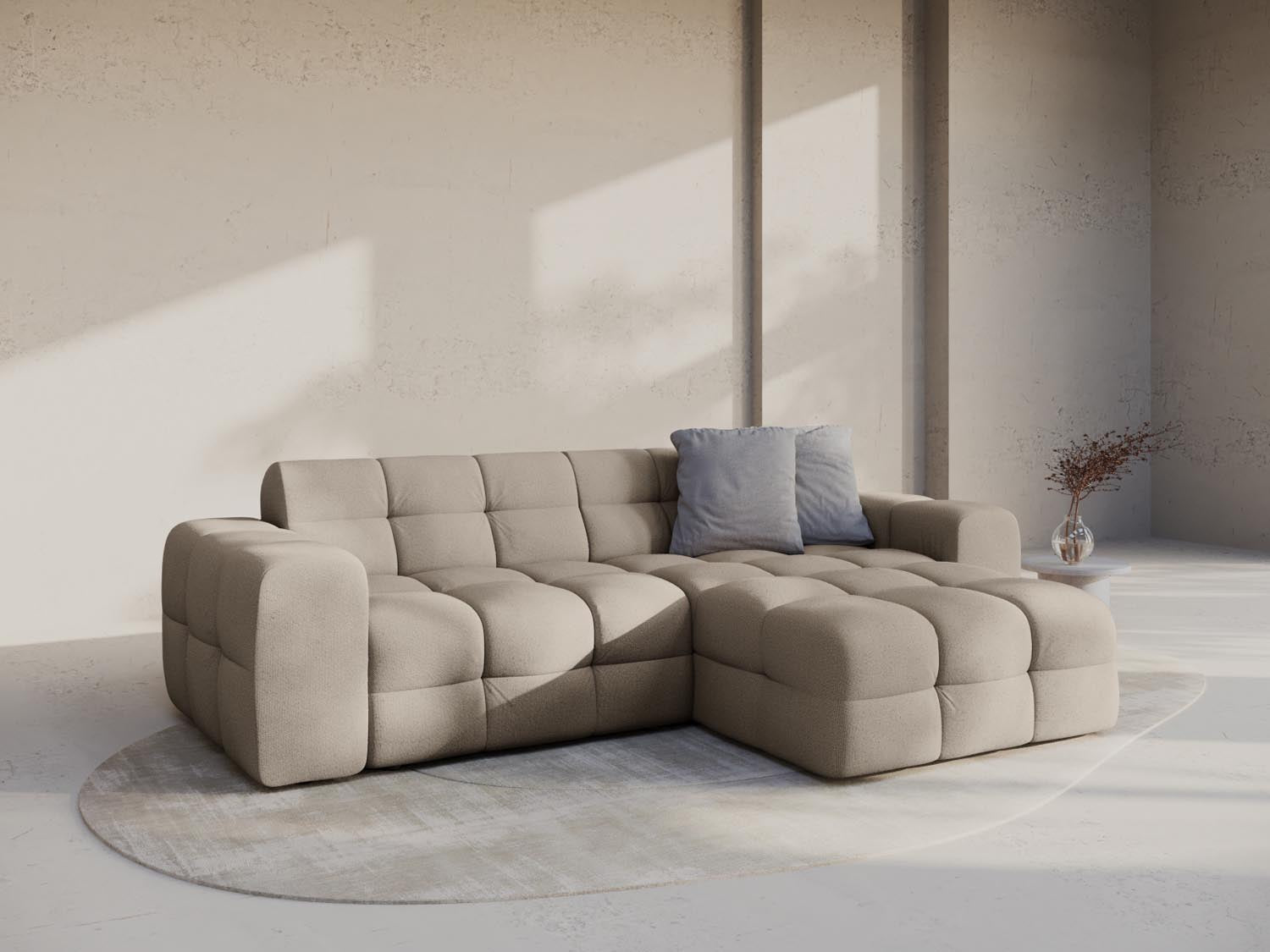 Entdecken Sie das Kendal Ecksofa rechts 4 Sitzer von Micadoni – stilvolles Velours, zeitgemässes Design und hervorragender Sitzkomfort für Ihr Zuhause.