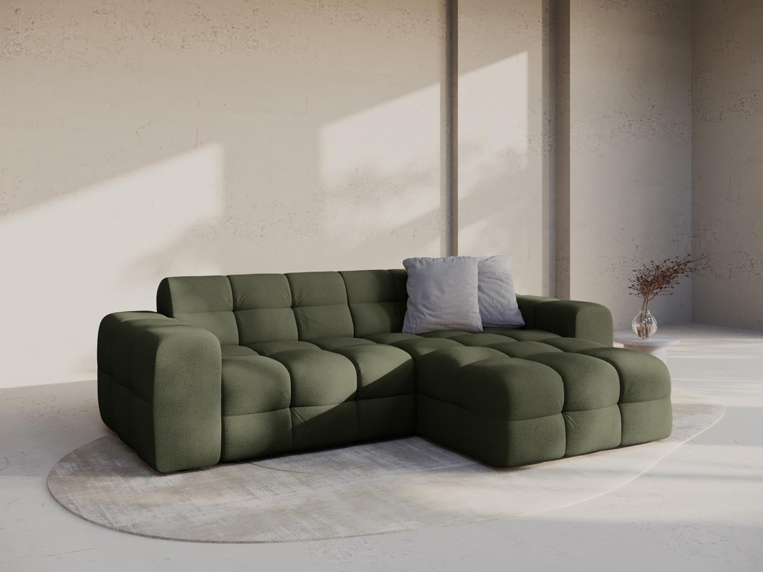 Elegantes Kendal Ecksofa rechts, 4-Sitzer in Amazon Green-Ottawa, ideal für stilvolle Wohnräume, präsentiert von Micadoni.