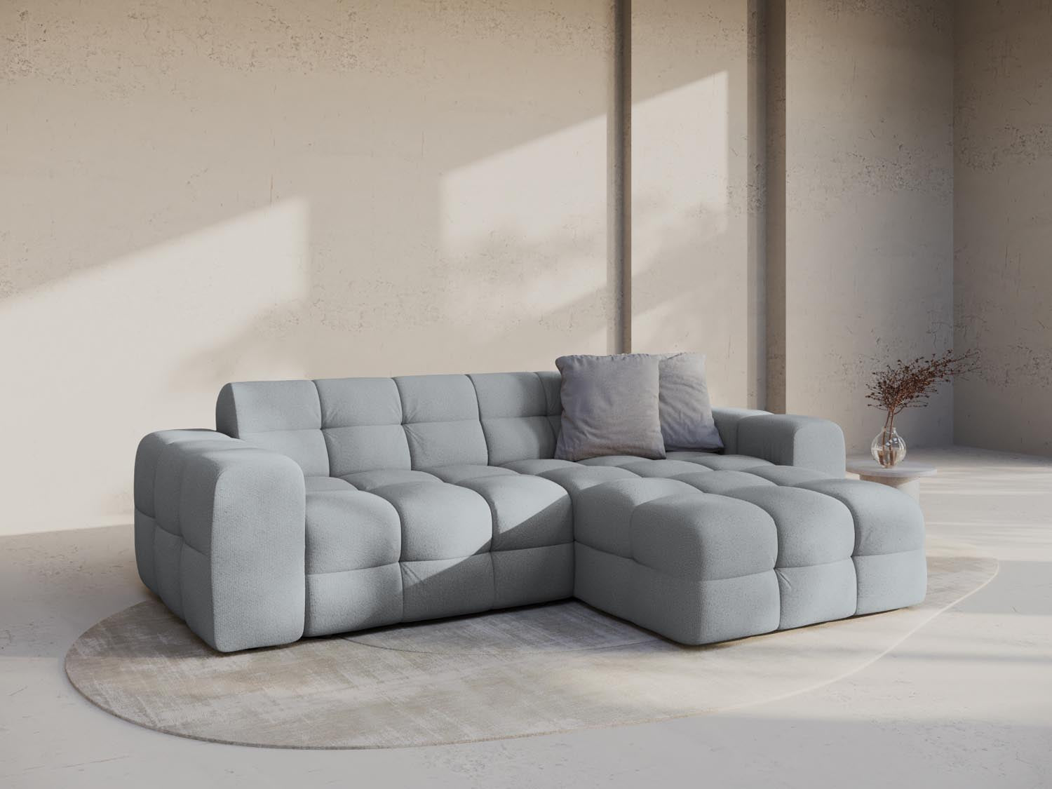 Erleben Sie das Kendal Ecksofa rechts 4 Sitzer von Micadoni – elegantes Velours, modernes Design und optimaler Komfort für Ihr Wohnzimmer.