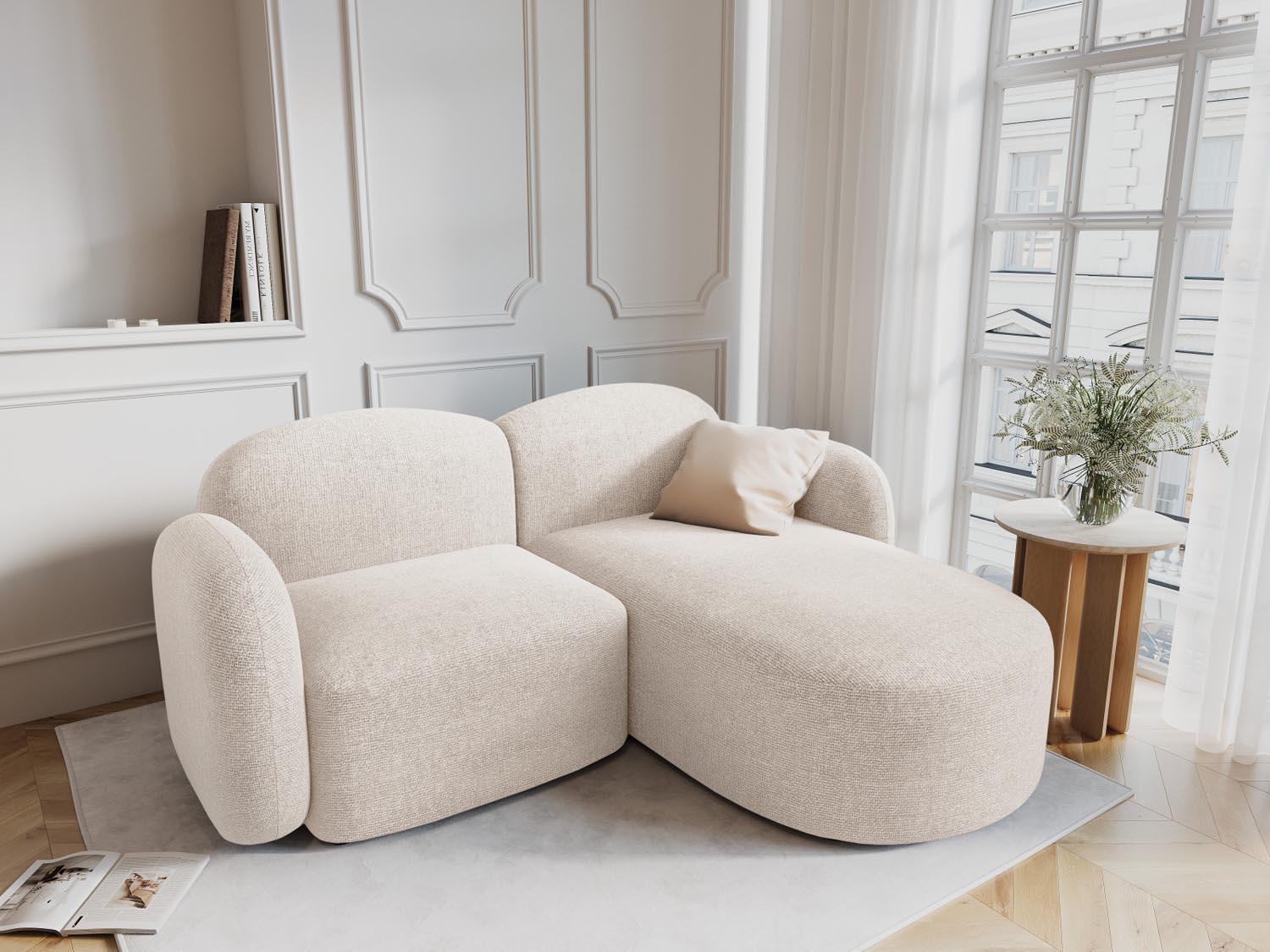 Entdecken Sie das stilvolle Blair Ecksofa rechts 3 Sitzer von Micadoni. Luxuriöser Velours und modernes Design verwandeln Ihr Zuhause in eine Wohlfühloase.