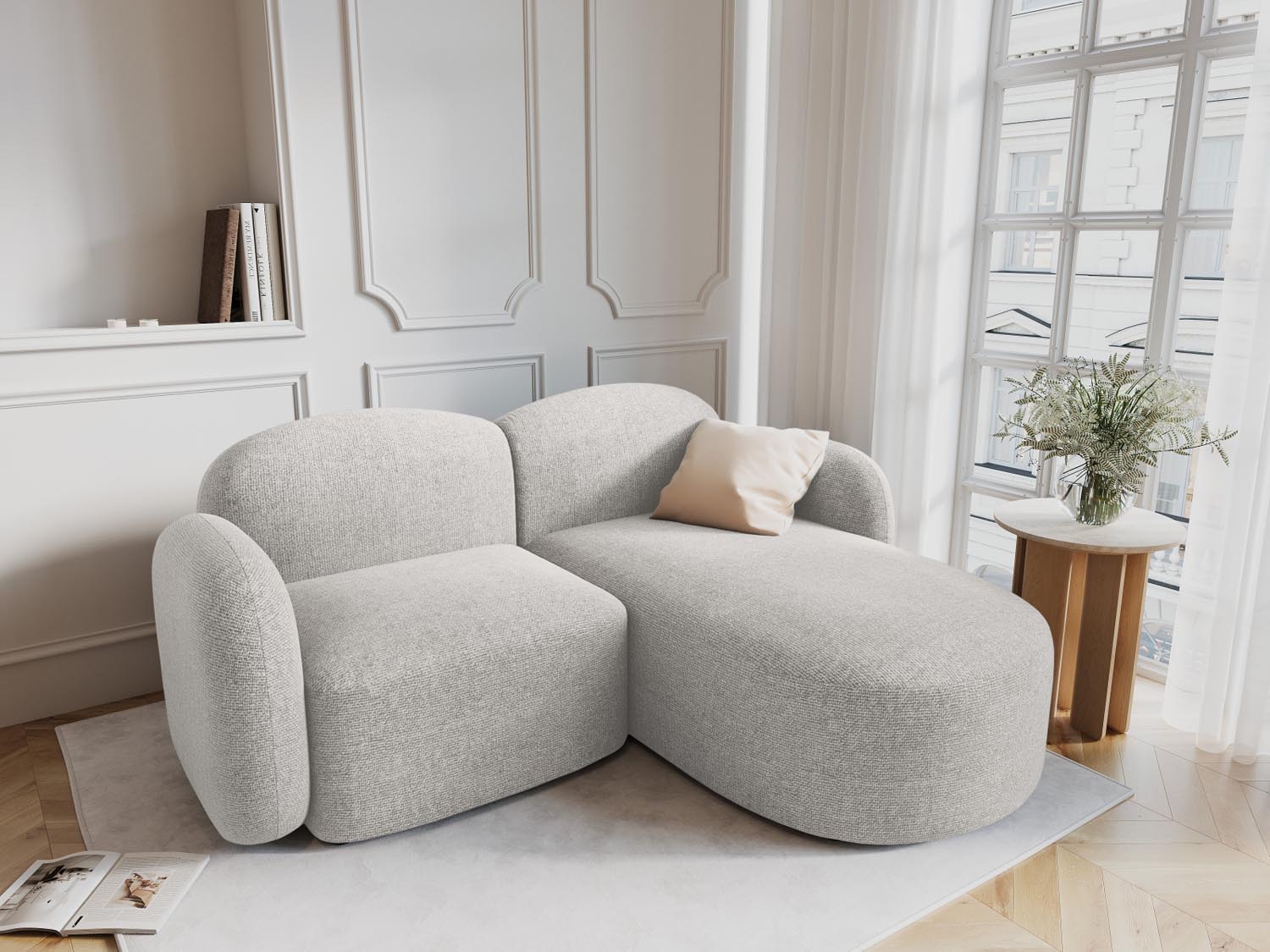 Entdecken Sie das stilvolle Blair Ecksofa rechts 3 Sitzer von Micadoni. Hochwertiger Velours und modernes Design für Ihr elegantes Zuhause.