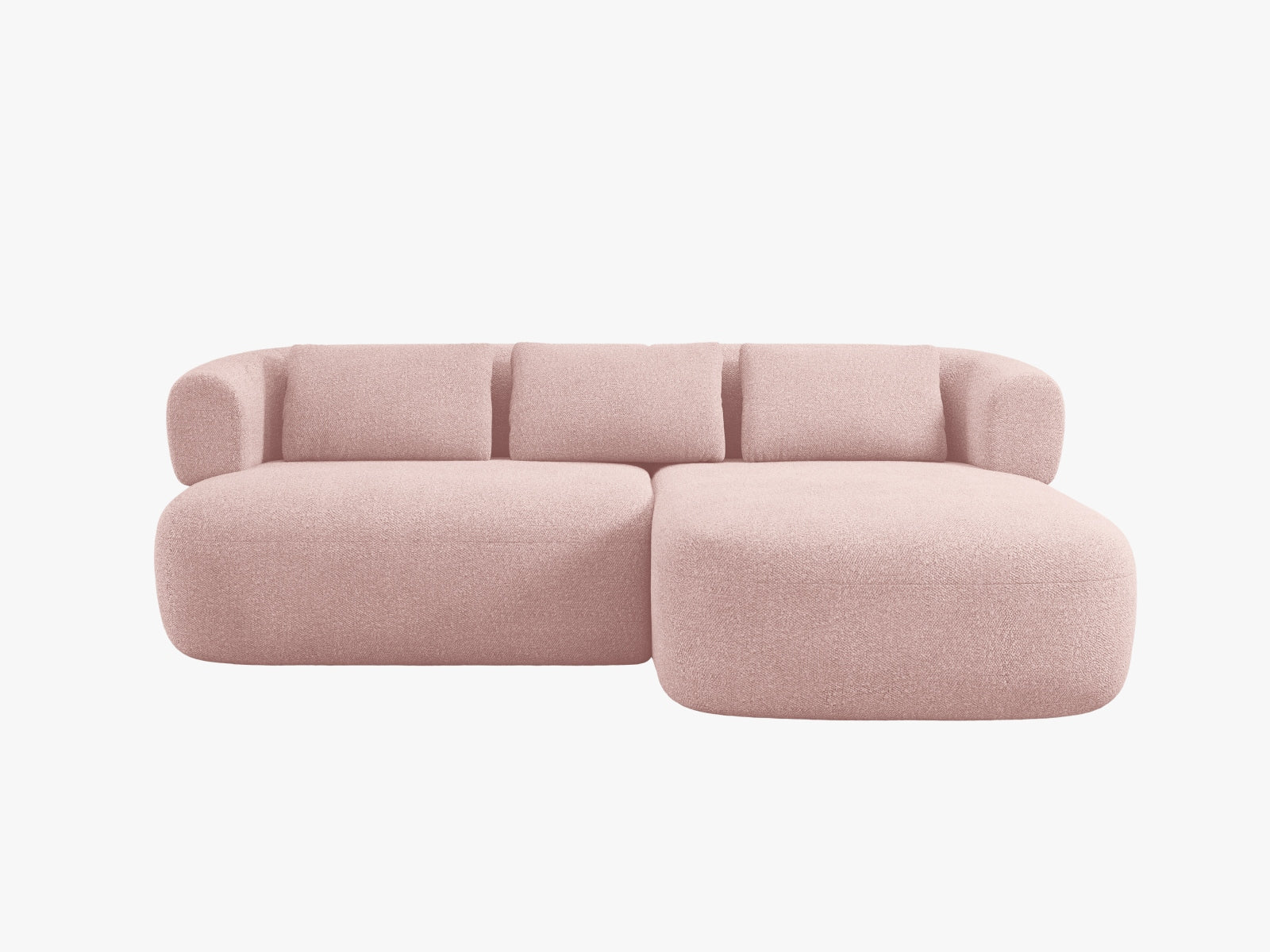Elegantes Ecksofa Jenny in zartem Powder Pink, 5-Sitzer, ideal für stilvolle Wohnräume. Hochwertige Verarbeitung und modernes Design von Micadoni.