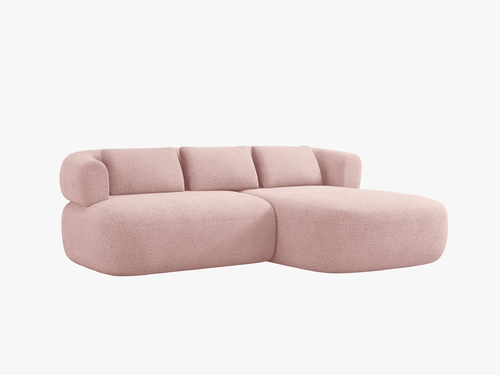 Modernes 5-Sitzer Ecksofa Jenny in sanftem Powder Pink, perfekt für gemütliche Wohnzimmer. Hochwertige Materialien und stilvolles Design von Micadoni.