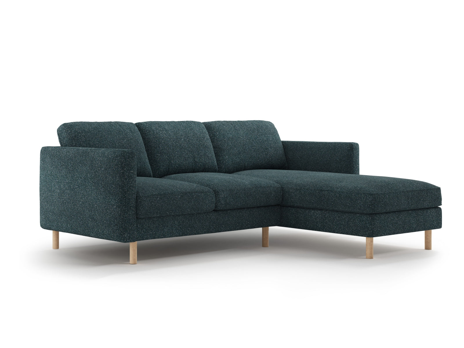 Modernes Eden Ecksofa rechts, 3-Sitzer in trendigem Green Blue Melange, perfekt für gemütliche und stilvolle Wohnambiente.