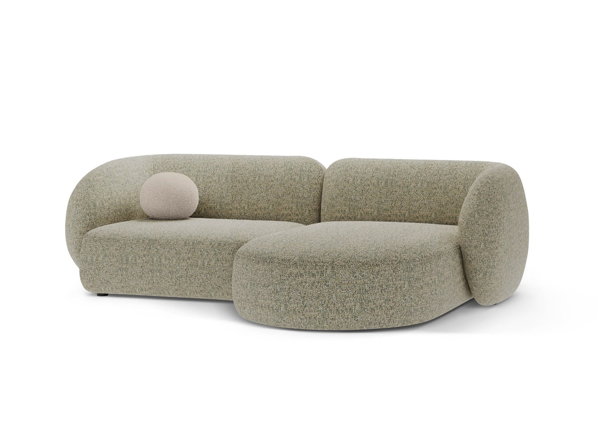 Weisses modulares Ecksofa Kate von Micadoni mit Bouclé-Stoff, schwarzen Kunststoffbeinen und rechts ausgerichteter Formgebung.