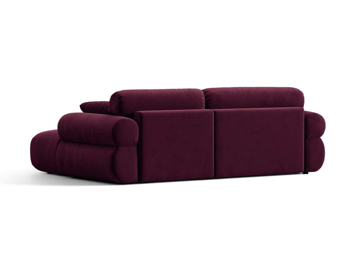 Beiges L-Ecksofa Ophelia von Micadoni mit Stoffbezug Liberty, schwarzen Kunststoffbeinen und niedriger, abgerundeter Sitzform.