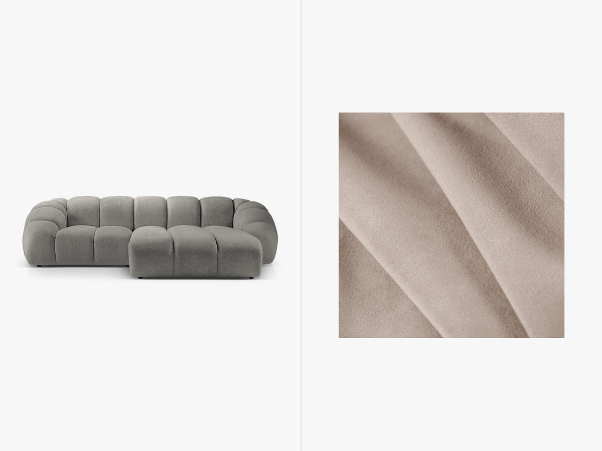 Diana Velour Ecksofa rechts 3 Sitzer in Beige-Salvador präsentiert im Onlineshop von KAQTU Design AG. L-Sofa rechts ist von Micadoni