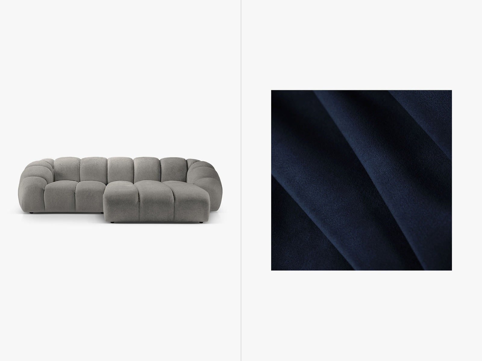 Diana Velour Ecksofa rechts 3 Sitzer in Royal Blue präsentiert im Onlineshop von KAQTU Design AG. Ecksofa rechts ist von Micadoni