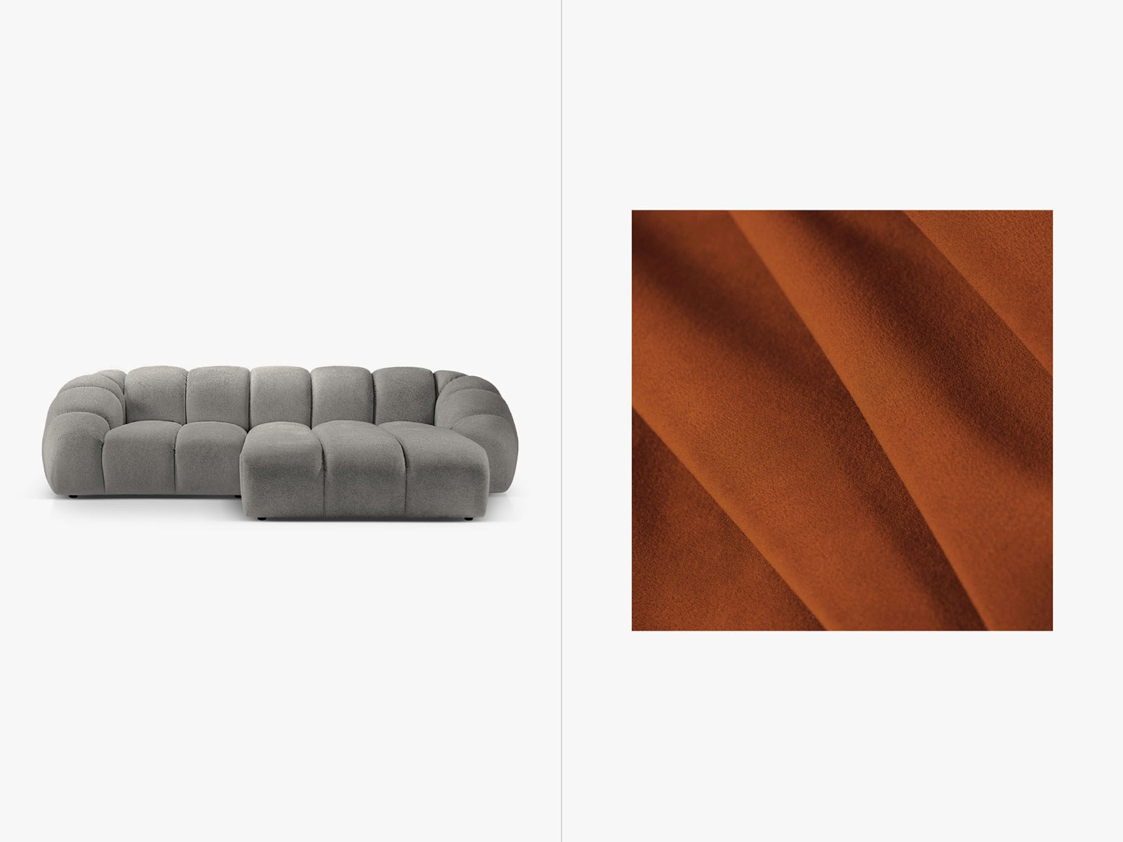 Diana Velour Ecksofa rechts 3 Sitzer in Terracotta präsentiert im Onlineshop von KAQTU Design AG. Ecksofa rechts ist von Micadoni