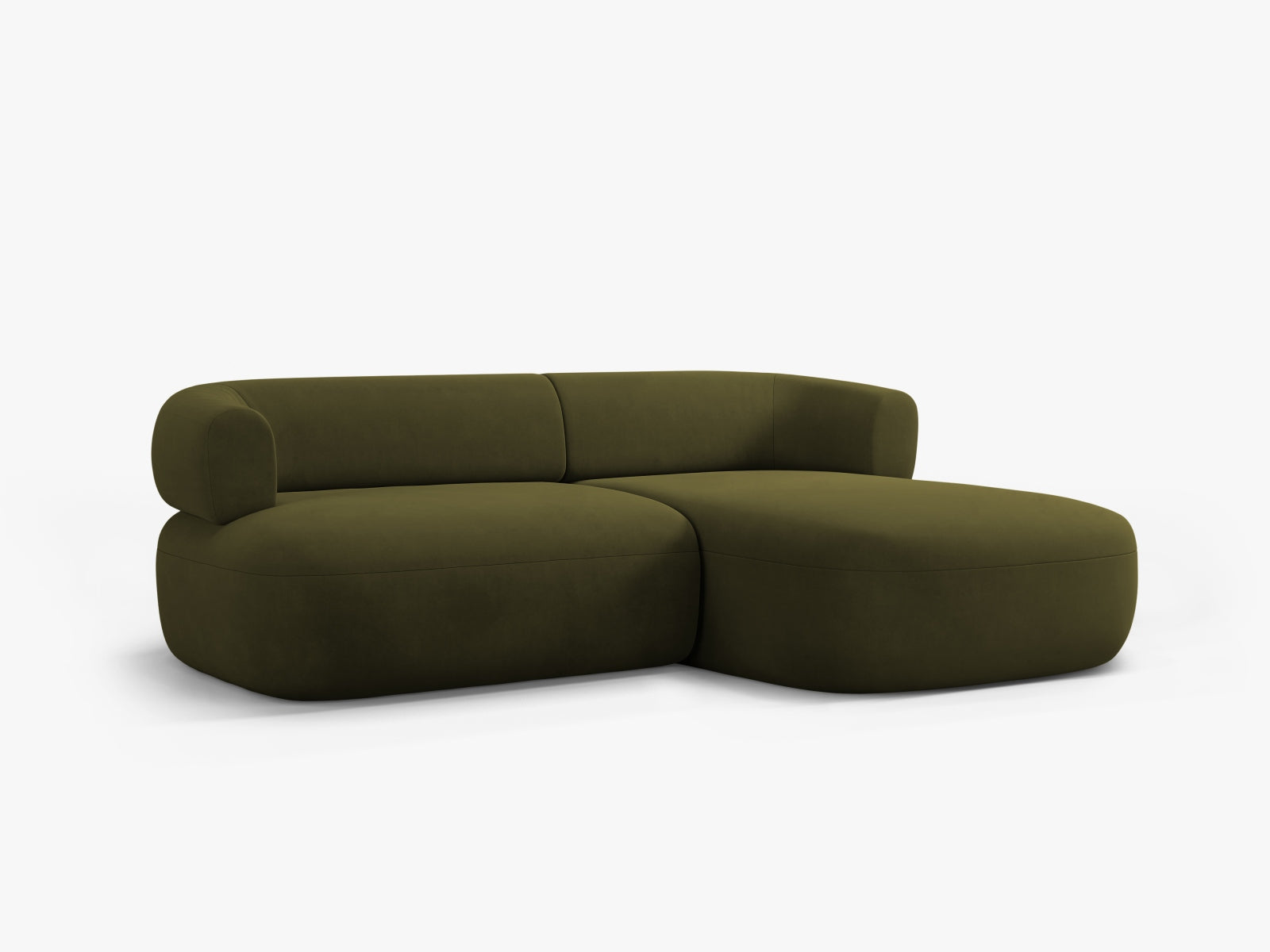 Elegantes 5-Sitzer Ecksofa Jenny in edlem Veloursgrün, ideal für stilvolle Wohnzimmer. Hochwertige Verarbeitung von Micadoni.