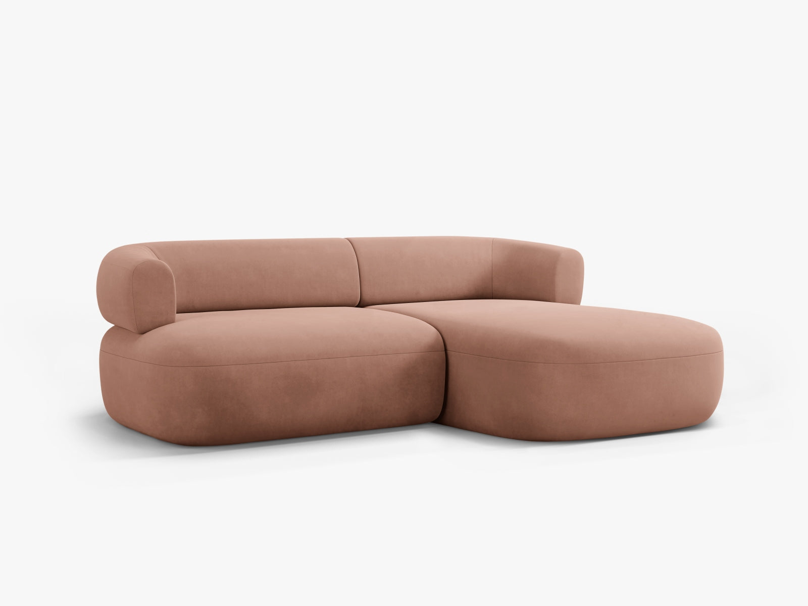 Modernes Jenny Velour Ecksofa in Pink-Salvador, 5-Sitzer, ideal für komfortable und stilvolle Wohnbereiche. Hochwertige Verarbeitung von Micadoni.