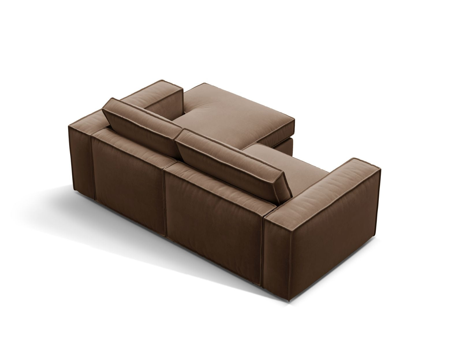 Stylisches 2-Sitzer Ecksofa Pola in edlem Chocolate-Salvador, perfekt für zeitgemäße Einrichtungen, bietet vielseitige Anordnungsmöglichkeiten.