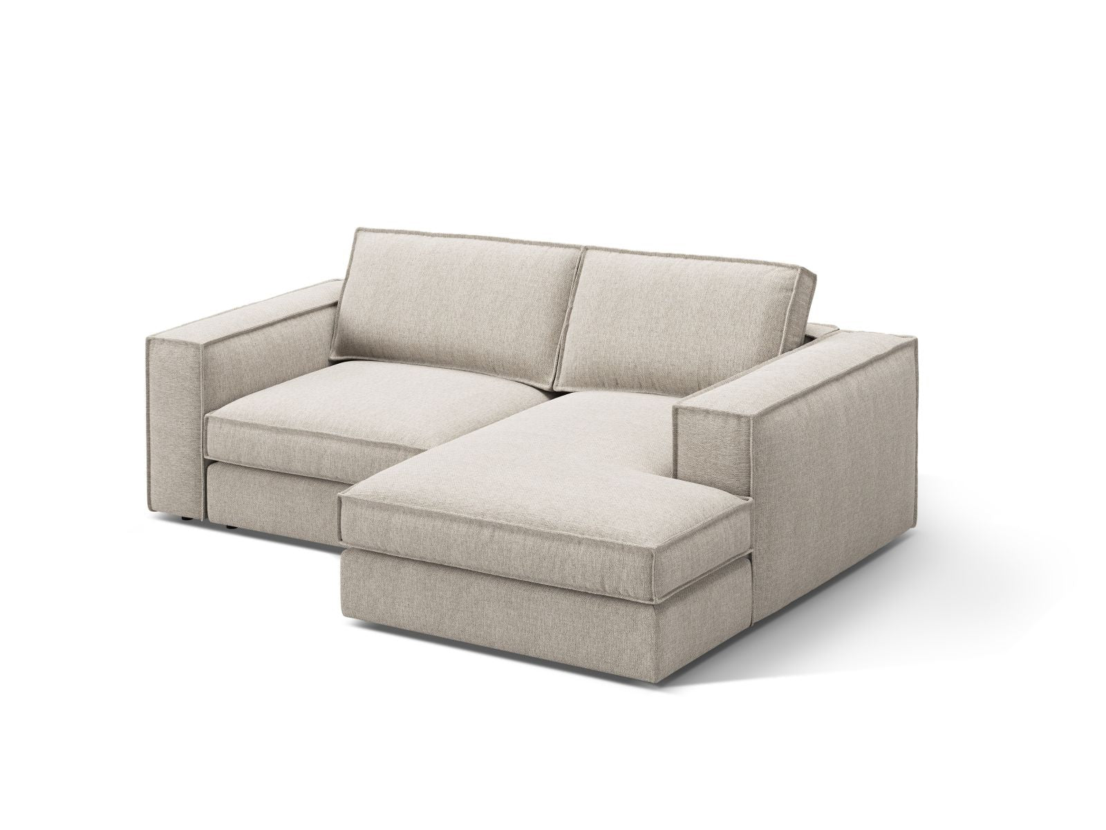 Stylisches 2-Sitzer Ecksofa rechts Pola in elegantem Sand-Babel, ideal für moderne Wohnräume und gemütliche Abende.