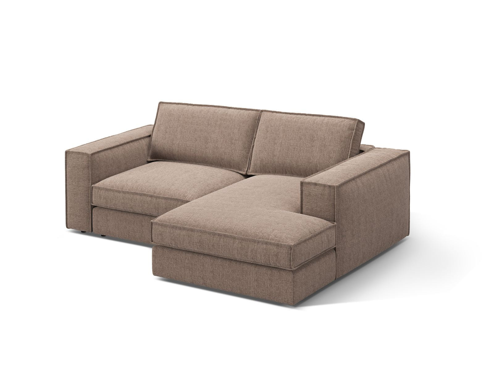 Stylisches 2-Sitzer Ecksofa rechts Pola in hellem Braun, ideal für moderne Wohnräume, erhältlich bei KAQTU Design AG.