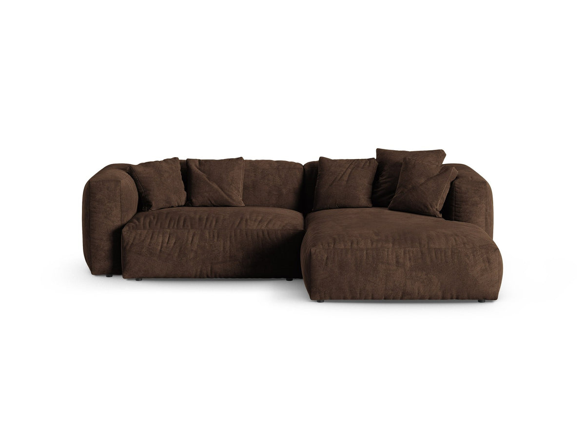 Modulares Ecksofa rechts Martina von Micadoni in Schokolade, Veloursstoff Vogue, Beine aus Polypropylen, Sitzbreite 220 cm.