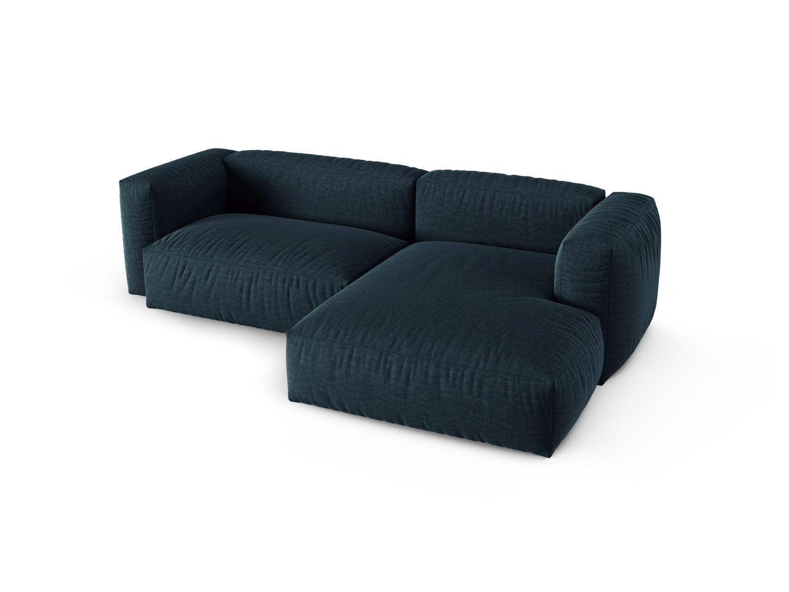 Elegantes XL 2-Sitzer Ecksofa rechts Martina in modernem Blue Jeans-Boston, ideal für komfortable und stilvolle Wohnräume.