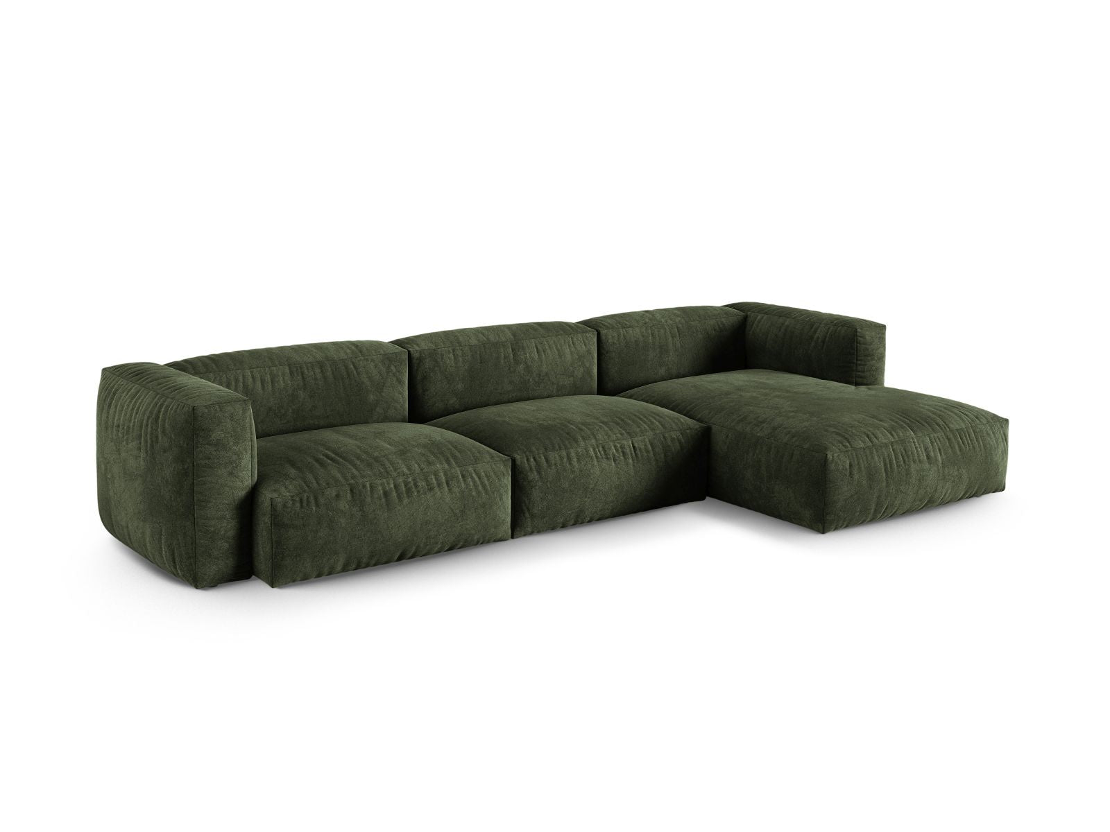 Elegantes 3-Sitzer XL Ecksofa rechts Martina in stilvollem Green-Vogue, ideal für moderne Wohnräume und gemütliche Abende.