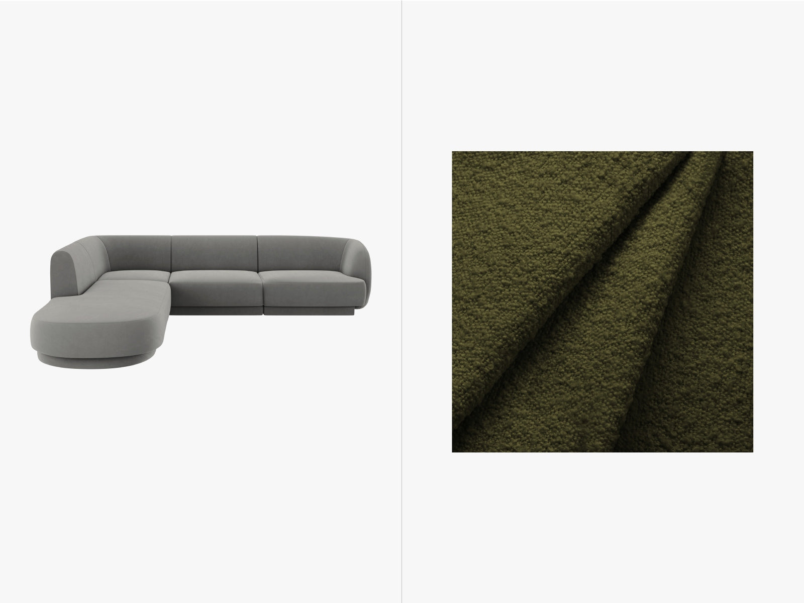 Miley Boucle Ecksofa links 6 Sitzer in Dark Olive Green präsentiert im Onlineshop von KAQTU Design AG. Ecksofa links ist von Micadoni