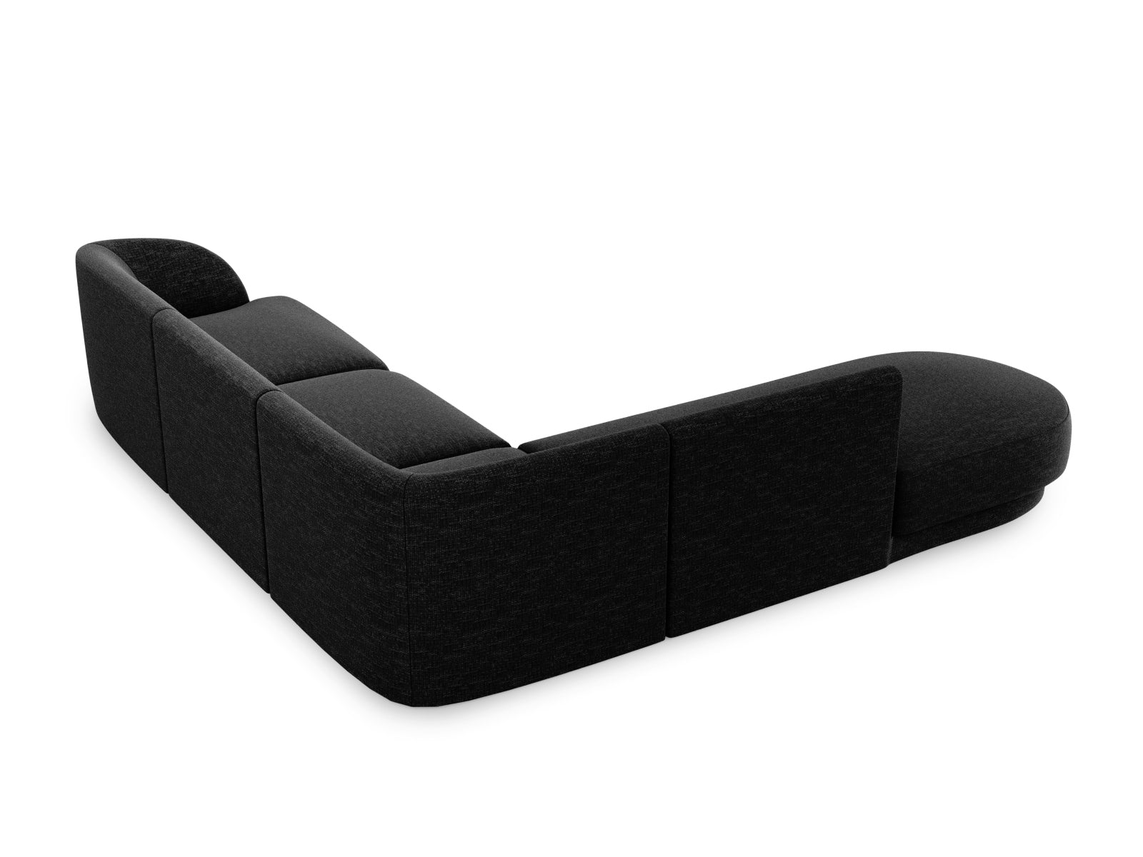 Geräumiges Miley Ecksofa links für 6 Personen in zeitlosem Schwarz, perfekt für stilvolle Wohnzimmer und entspannte Zusammenkünfte.