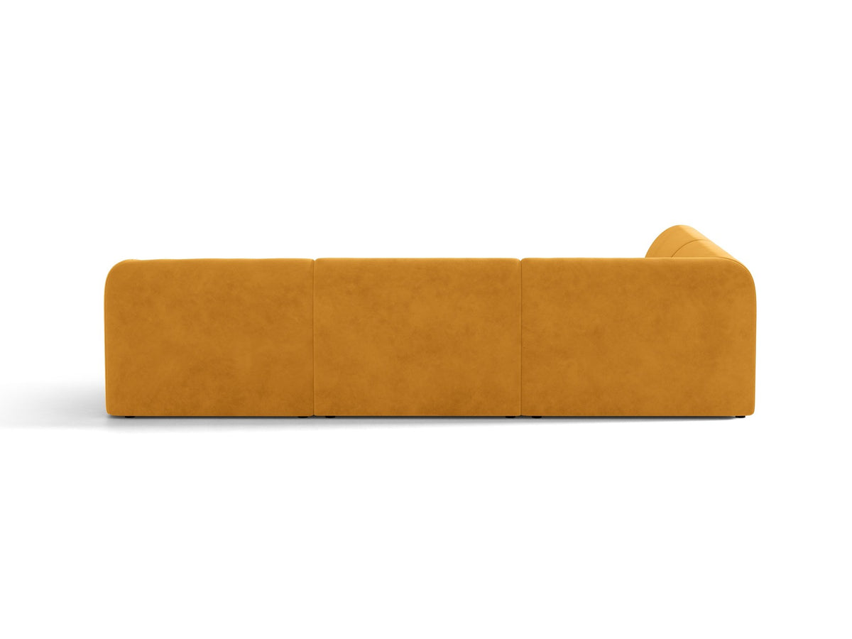 Dunkelbeiges L-förmiges Ecksofa Miley von Micadoni mit Bluvel-Stoff, schwarzen Kunststoffbeinen und linker Ausrichtung, freigestellt.