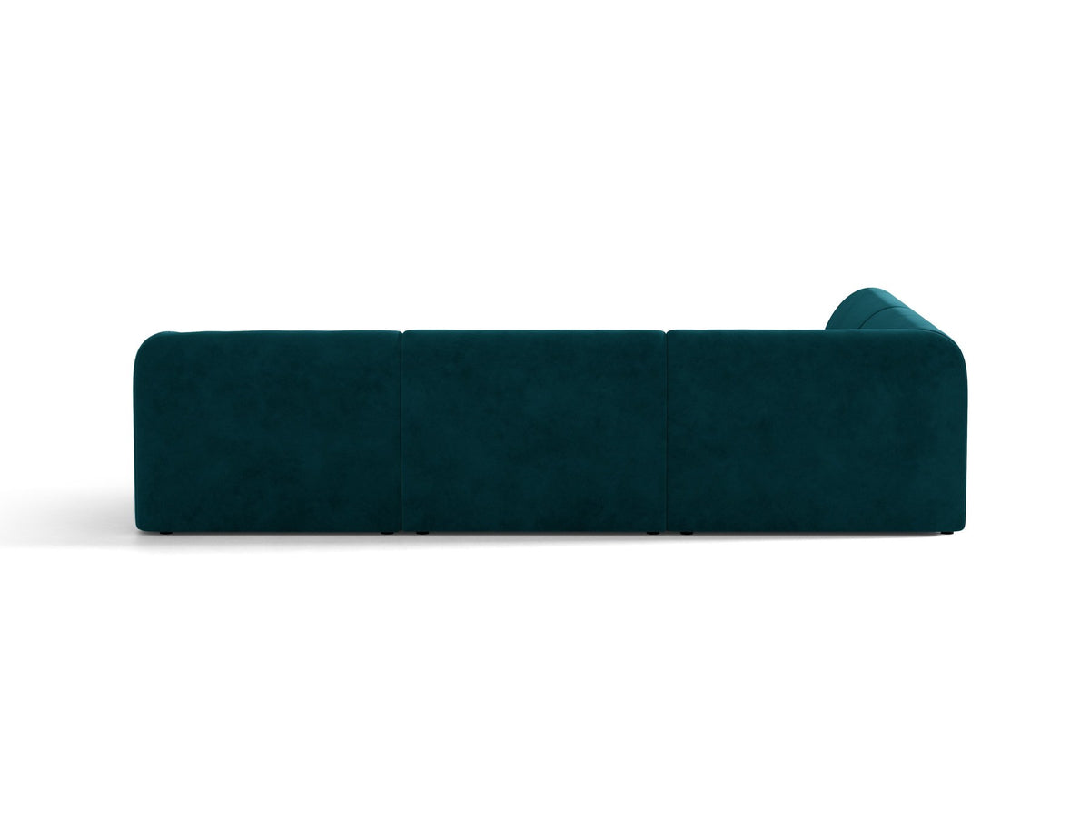 Dunkelbeiges L-förmiges Ecksofa Miley von Micadoni mit Bluvel-Stoff, schwarzen Kunststoffbeinen und linker Ausrichtung, freigestellt.
