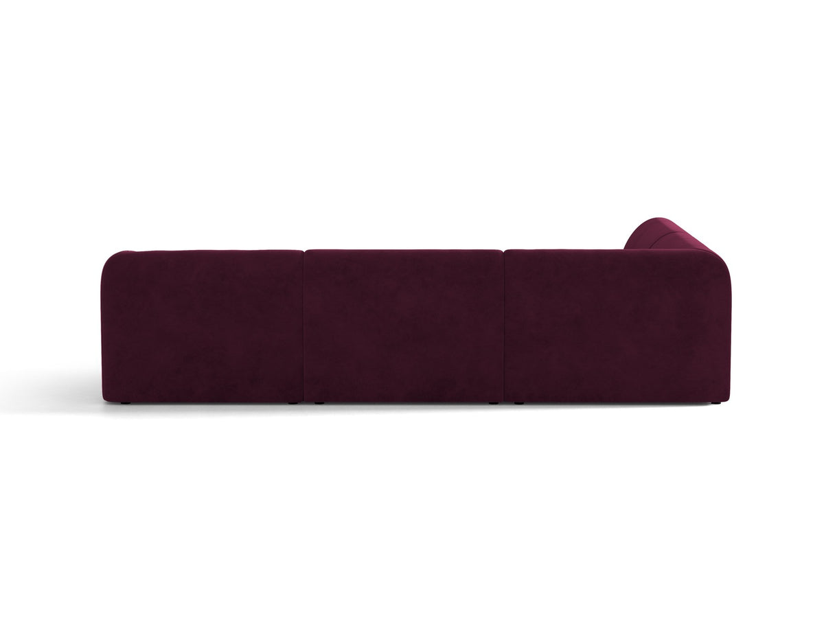 Dunkelbeiges L-förmiges Ecksofa Miley von Micadoni mit Bluvel-Stoff, schwarzen Kunststoffbeinen und linker Ausrichtung, freigestellt.