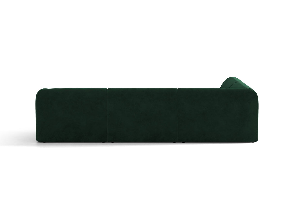 Dunkelbeiges L-förmiges Ecksofa Miley von Micadoni mit Bluvel-Stoff, schwarzen Kunststoffbeinen und linker Ausrichtung, freigestellt.