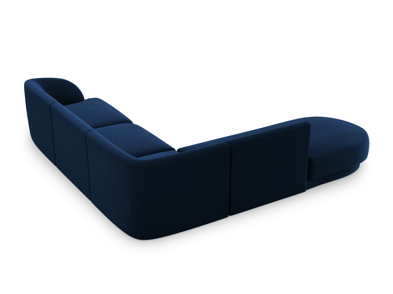 Luxuriöses Miley Velour Ecksofa links in tiefem Royalblau, großzügiger 6-Sitzer für modernen Komfort und stilvolle Akzente in Ihrem Zuhause.