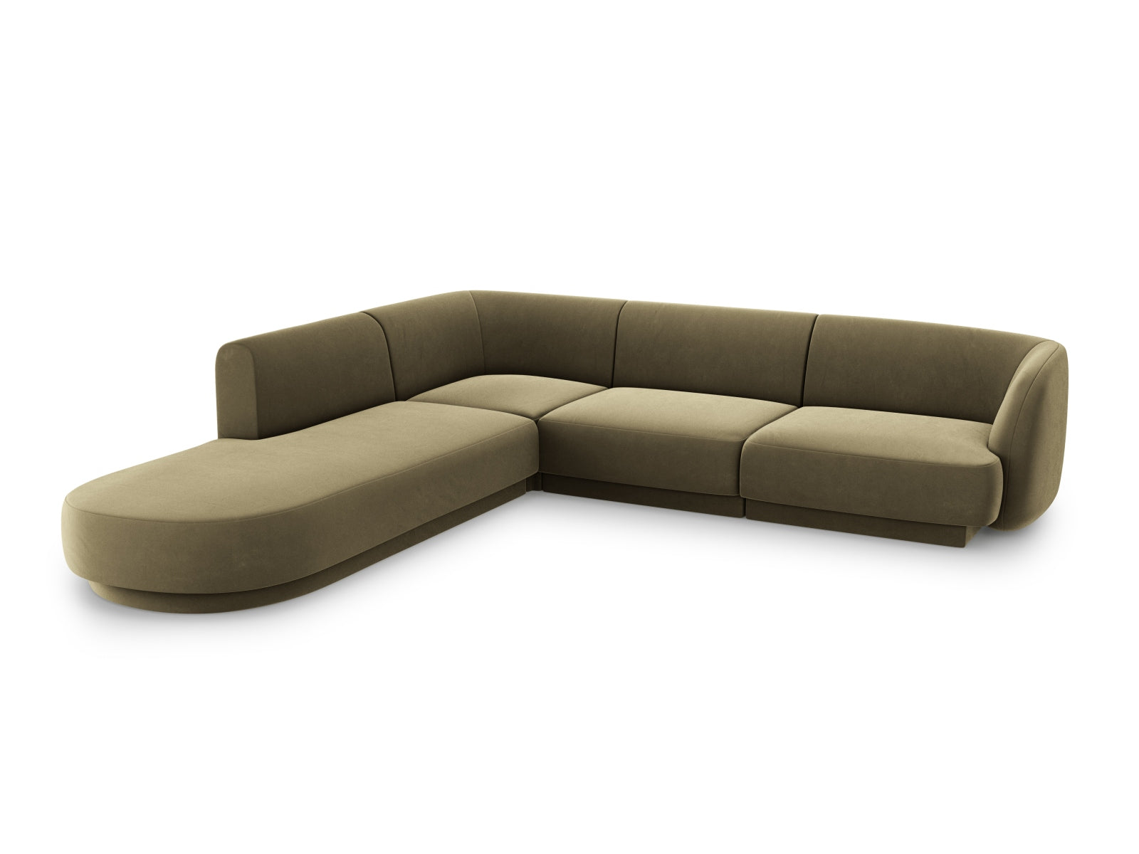 Elegantes Miley Velour Ecksofa links für 6 Personen in stilvollem Green-Bluvel, ideal für moderne Wohnräume.