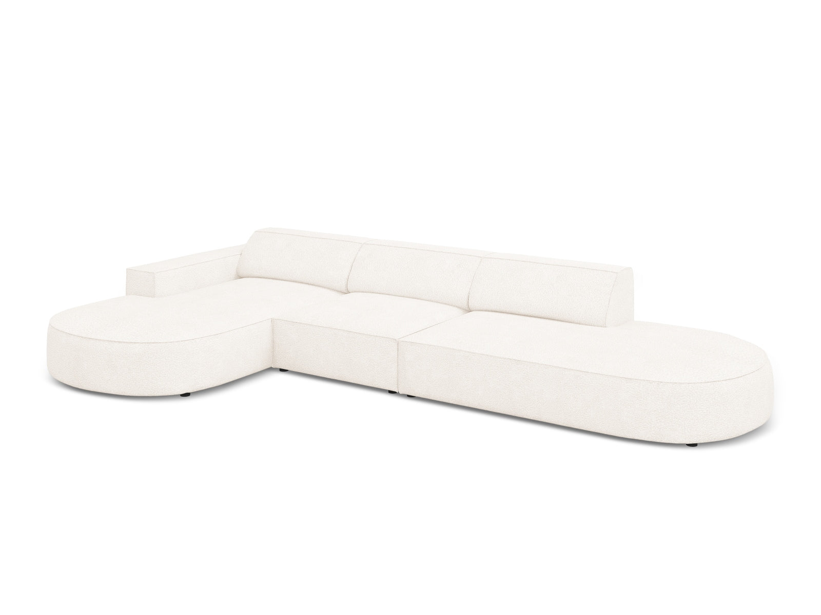 Entdecken Sie das Jodie Boucle Ecksofa links von Micadoni – ein elegantes 4-Sitzer Sofa, das Komfort und individuelle Gestaltungsmöglichkeiten bietet.