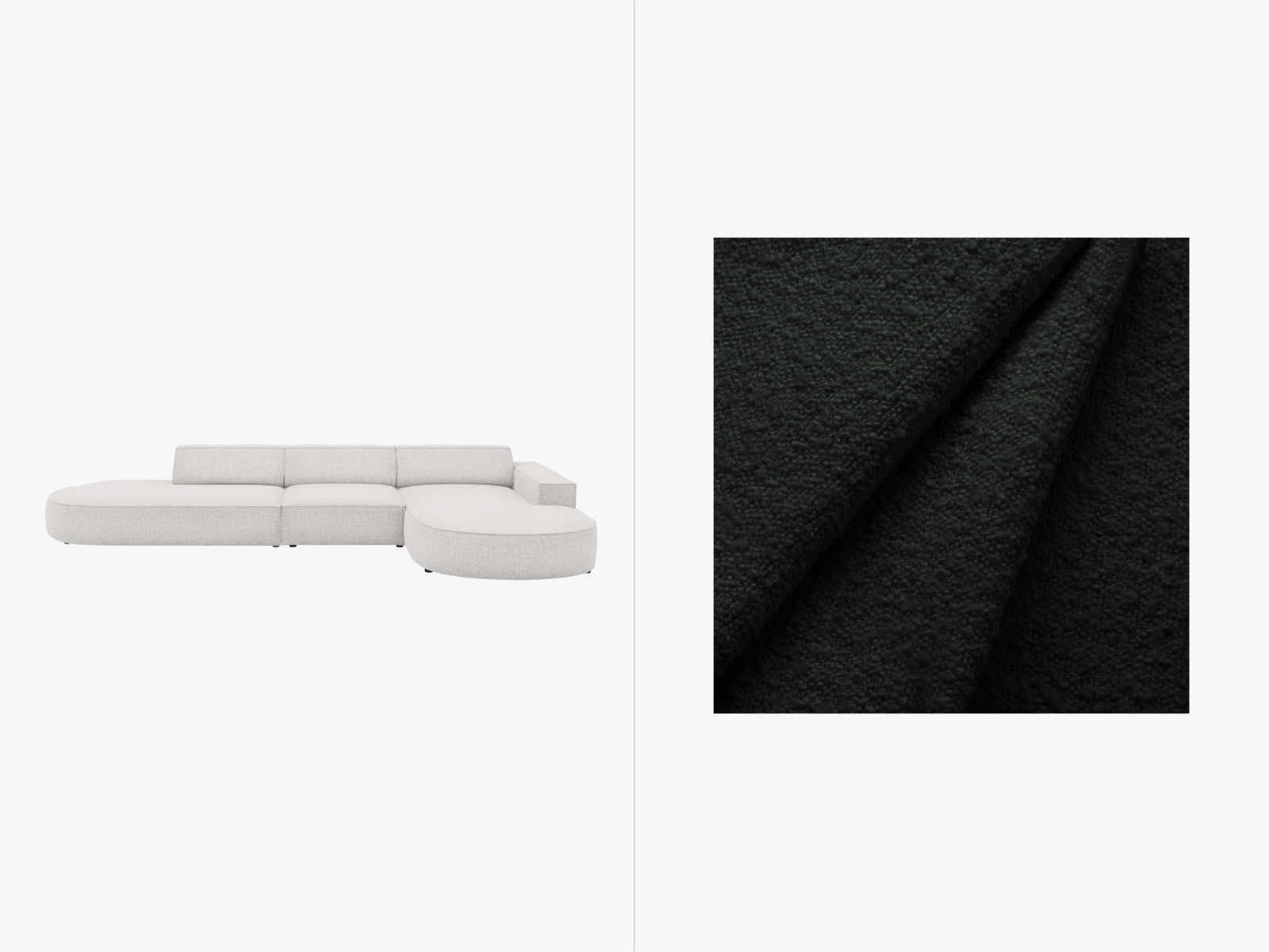 Erleben Sie das Jodie Boucle Ecksofa rechts von Micadoni – ein modulares 4-Sitzer Sofa, das Eleganz, Komfort und Anpassungsfähigkeit in Ihr Zuhause bringt.